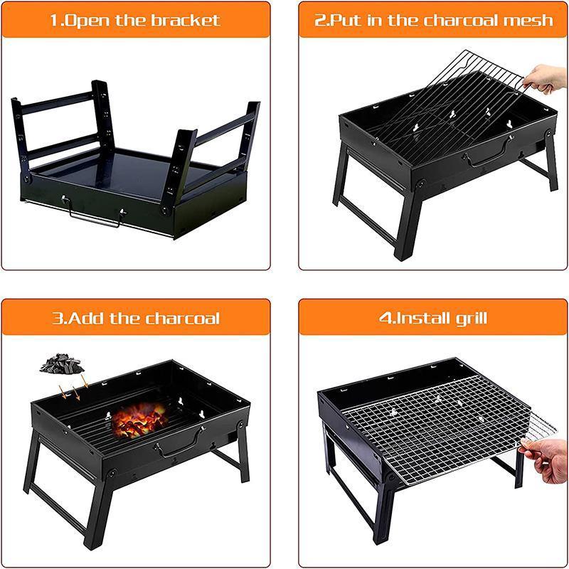 Portable Foldable Charcoal BBQ Grill for Outdoor Camping Picnic and Hibachi Cooking V528-SM00598-BLACK-SMALL-689220