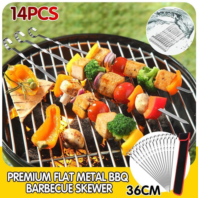 14 Pack Kabob Skewers Premium Flat Metal BBQ Barbecue Skewer Long Stainless V528-SM00605-14PCS-644985