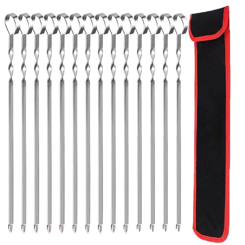 14 Pack Kabob Skewers Premium Flat Metal BBQ Barbecue Skewer Long Stainless V528-SM00605-14PCS-644985