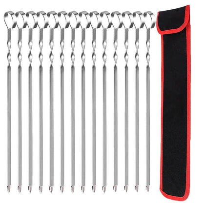 14 Pack Kabob Skewers Premium Flat Metal BBQ Barbecue Skewer Long Stainless V528-SM00605-14PCS-644985