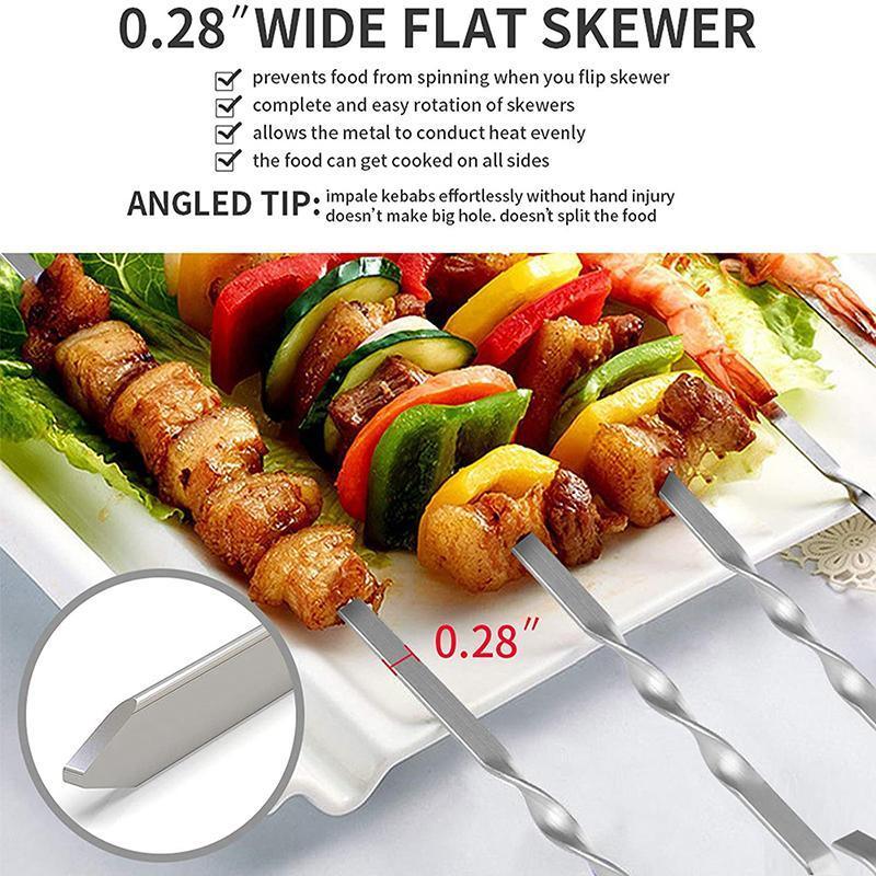 14 Pack Kabob Skewers Premium Flat Metal BBQ Barbecue Skewer Long Stainless V528-SM00605-14PCS-644985