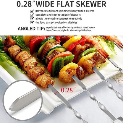 14 Pack Kabob Skewers Premium Flat Metal BBQ Barbecue Skewer Long Stainless V528-SM00605-14PCS-644985