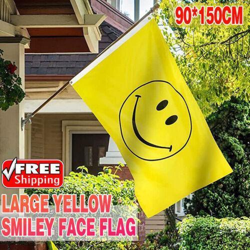 Large Yellow Smiley Face Flag Heavy Duty Outdoor Happy 90 X 150 CM - 3ft x 5ft V528-SMILEY-YELLOW-74520