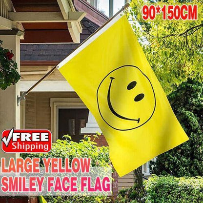 Large Yellow Smiley Face Flag Heavy Duty Outdoor Happy 90 X 150 CM - 3ft x 5ft V528-SMILEY-YELLOW-74520