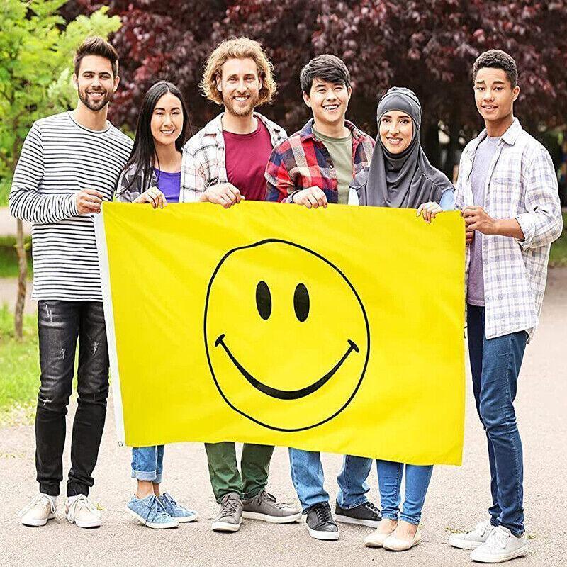 Large Yellow Smiley Face Flag Heavy Duty Outdoor Happy 90 X 150 CM - 3ft x 5ft V528-SMILEY-YELLOW-74520