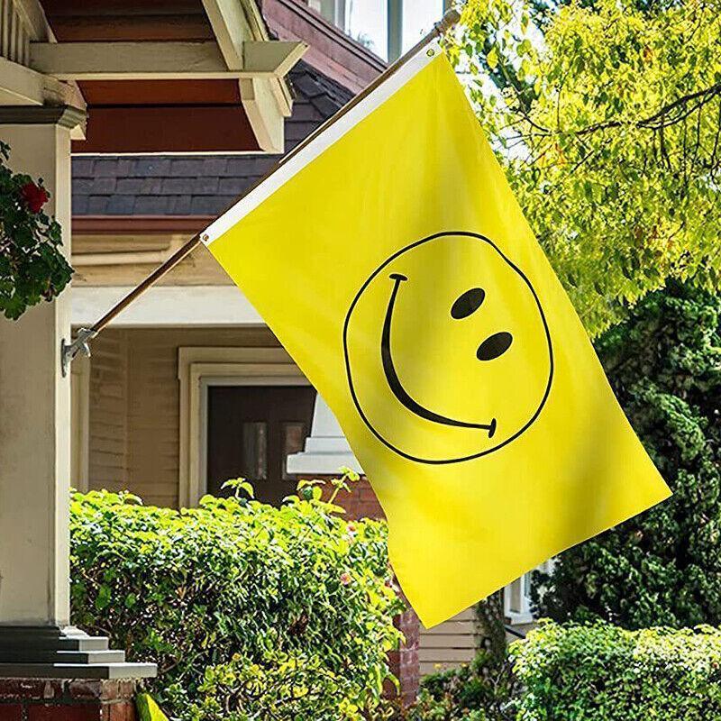 Large Yellow Smiley Face Flag Heavy Duty Outdoor Happy 90 X 150 CM - 3ft x 5ft V528-SMILEY-YELLOW-74520