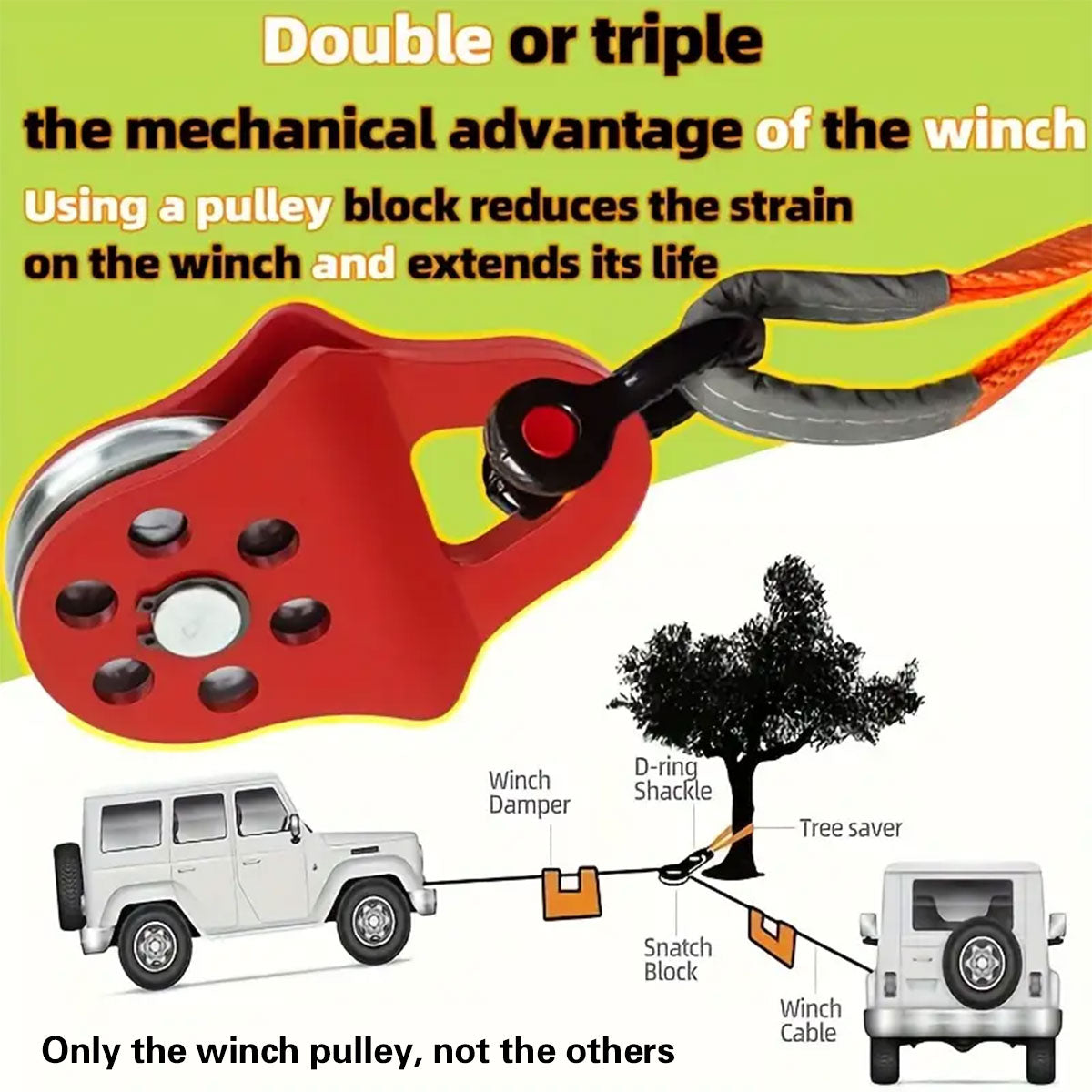 Off Road Recovery Winch Pulley Snatch Block Tackle Tow Hook Accessory Heavy Duty - Red V528-SNATCH-BLOCK-RED-596323