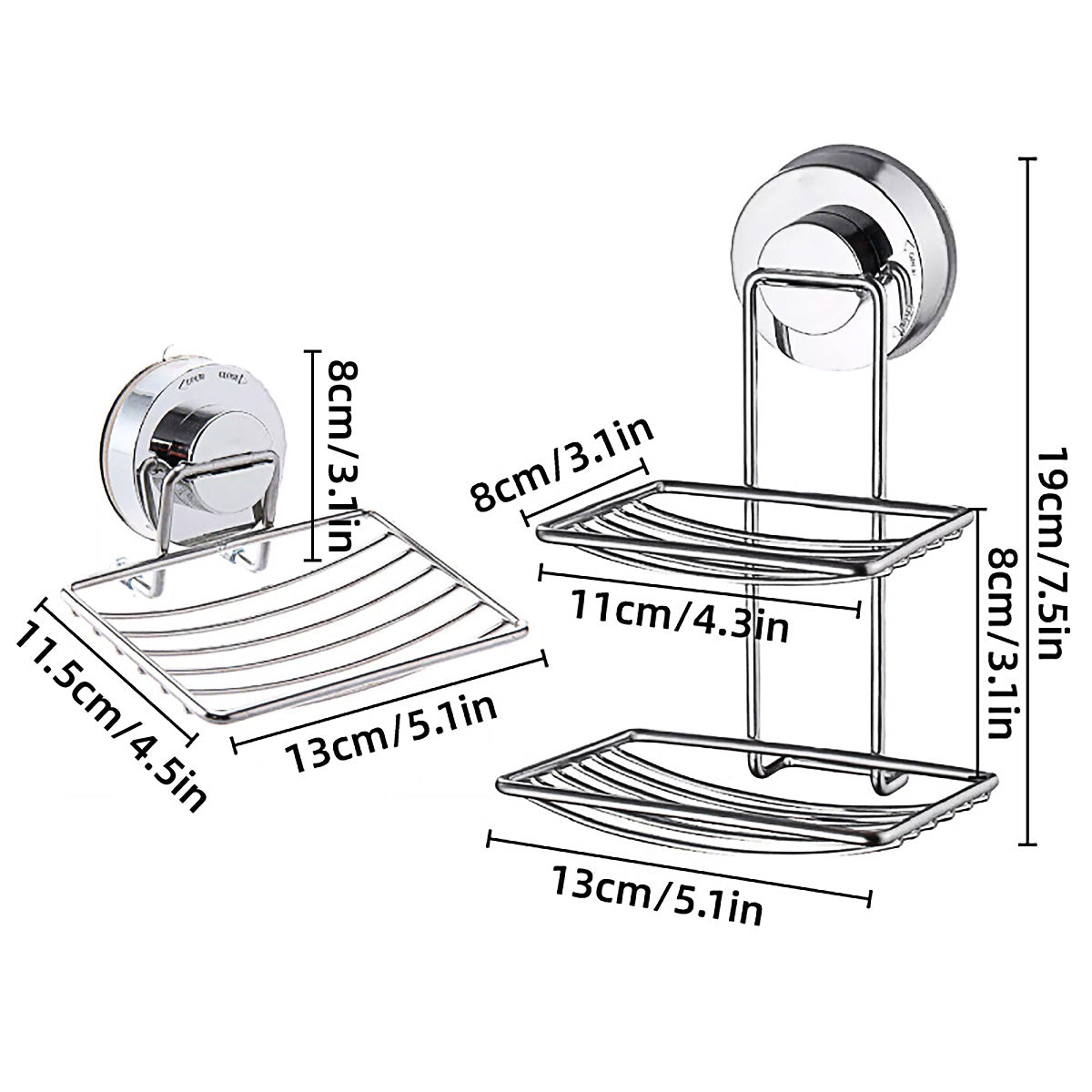 Shower Bar Holder Suction Basket Wall Mounted Stainless Steel Bathroom Soap Dish - Single Layer V528-SOAP-BOX-1-777091