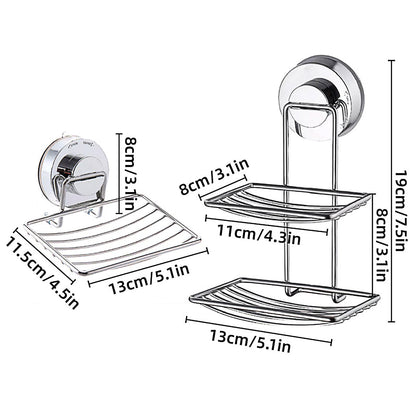 Shower Bar Holder Suction Basket Wall Mounted Stainless Steel Bathroom Soap Dish - Double Layer V528-SOAP-BOX-2-806705