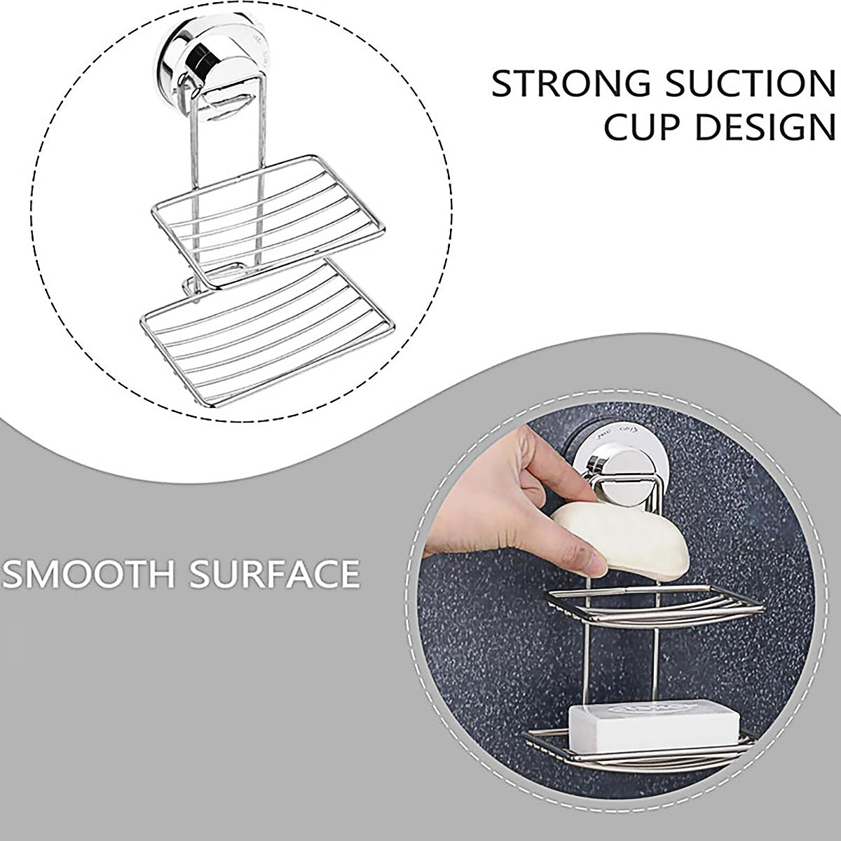 Shower Bar Holder Suction Basket Wall Mounted Stainless Steel Bathroom Soap Dish - Double Layer V528-SOAP-BOX-2-806705
