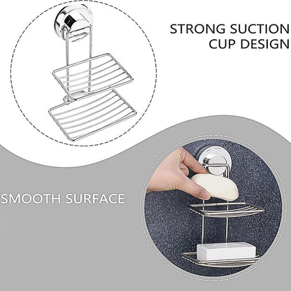 Shower Bar Holder Suction Basket Wall Mounted Stainless Steel Bathroom Soap Dish - Double Layer V528-SOAP-BOX-2-806705