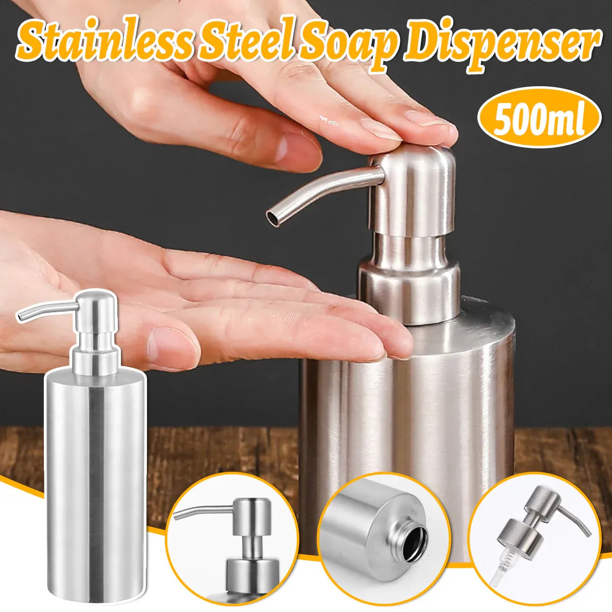 Soap Dispenser 500ml Stainless Steel Pump Silver Bathroom Liquid Container V528-SOAP-DISPENSER-500ML-368032
