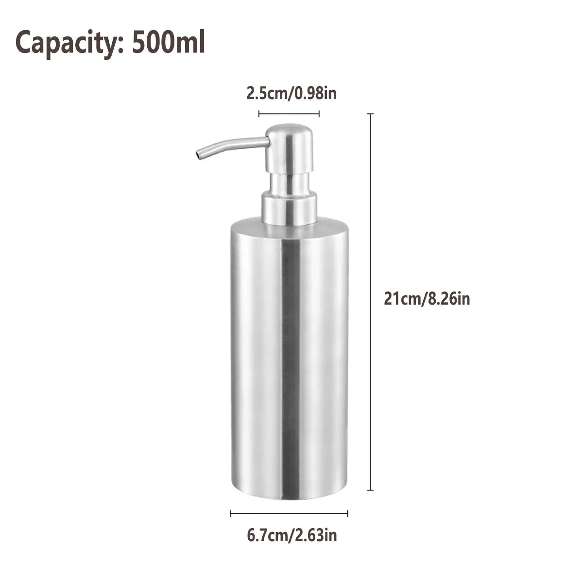 Soap Dispenser 500ml Stainless Steel Pump Silver Bathroom Liquid Container V528-SOAP-DISPENSER-500ML-368032