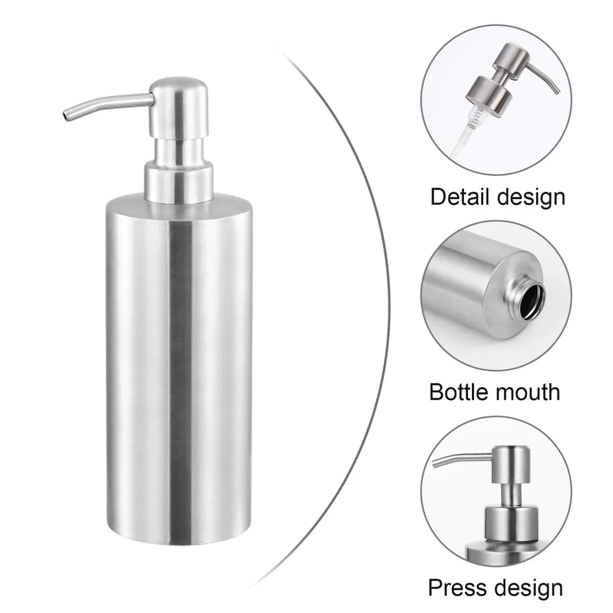 Soap Dispenser 500ml Stainless Steel Pump Silver Bathroom Liquid Container V528-SOAP-DISPENSER-500ML-368032