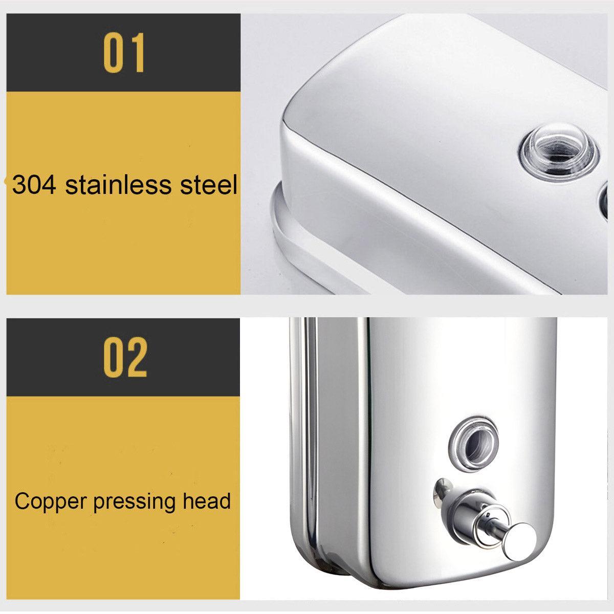 Stainless Steel Wall Mounted Soap Dispenser Hotel Bathroom Sanitizer Bottle - 800ML V528-SOAP-DISPENSER-800ML-982576