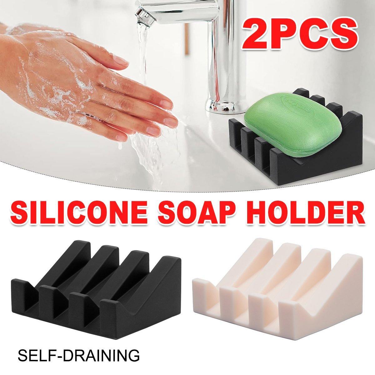 2PCS Silicone Soap Dish Holder Set Non-Slip Draining Soap Box Washable Pad Tray - White V528-SOAP-HOLDER-2PCS-IVORY-696213