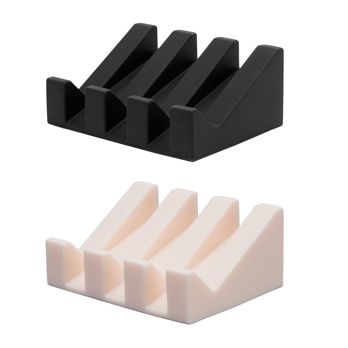 2PCS Silicone Soap Dish Holder Set Non-Slip Draining Soap Box Washable Pad Tray - White V528-SOAP-HOLDER-2PCS-IVORY-696213