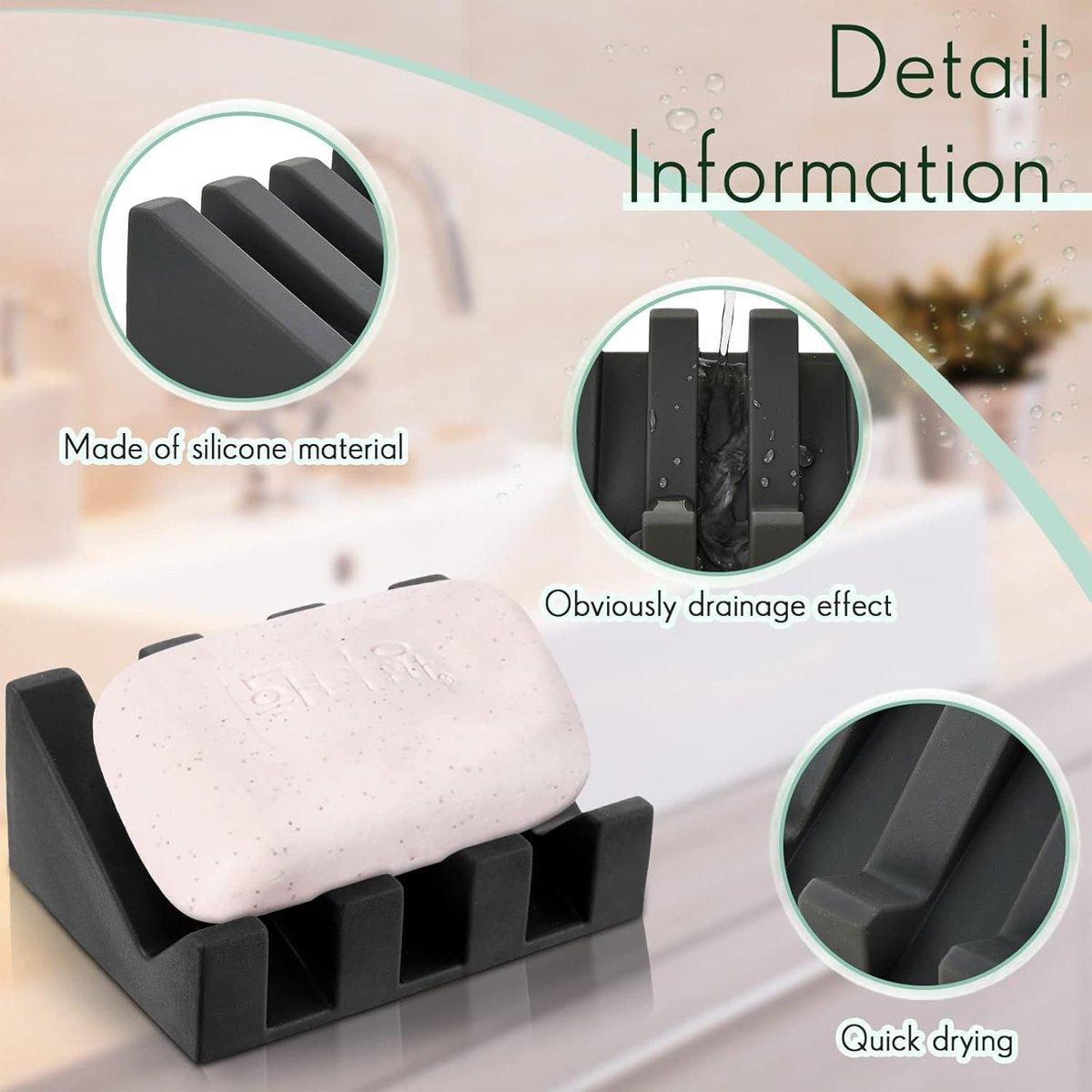 2PCS Silicone Soap Dish Holder Set Non-Slip Draining Soap Box Washable Pad Tray - White V528-SOAP-HOLDER-2PCS-IVORY-696213