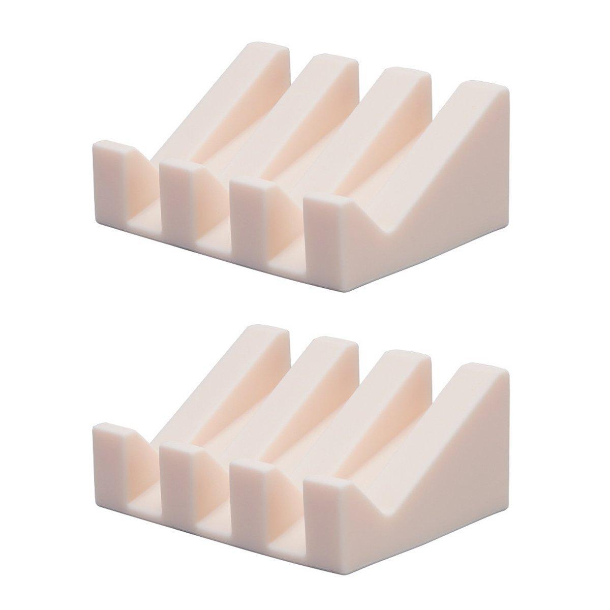 2PCS Silicone Soap Dish Holder Set Non-Slip Draining Soap Box Washable Pad Tray - White V528-SOAP-HOLDER-2PCS-IVORY-696213