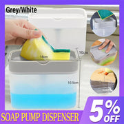 2 In 1 Soap Pump Dispenser Sponge Holder Dish Washing Liquid Container Kitchen - Grey V528-SOAPPUMPDISPENSER-GRAY-995604