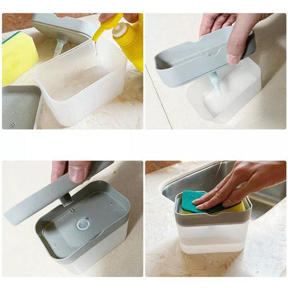2 In 1 Soap Pump Dispenser Sponge Holder Dish Washing Liquid Container Kitchen - Grey V528-SOAPPUMPDISPENSER-GRAY-995604