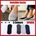 5 Pairs No Show Liner Socks Non Slip Cotton Low Cut Invisible Unisex Footies - White+Light Grey+Dark V528-SOCKS-5PCS-5COLOUR2NAVY-10286