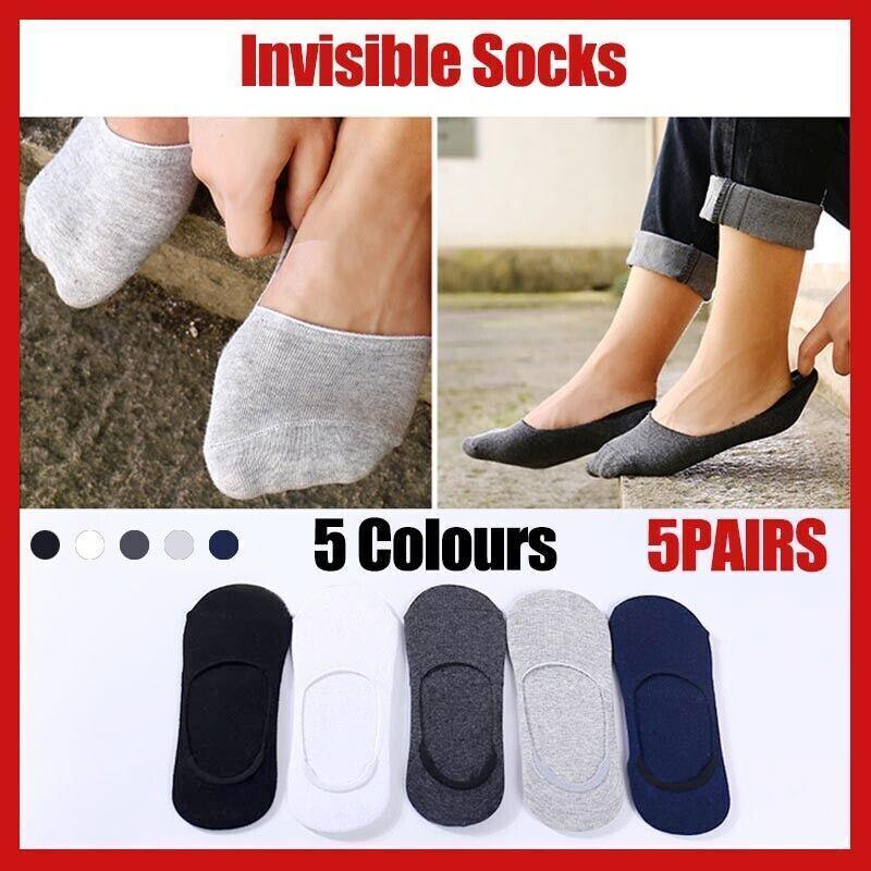 5 Pairs No Show Liner Socks Non Slip Cotton Low Cut Invisible Unisex Footies - White+Light Grey+Dark V528-SOCKS-5PCS-5COLOUR2NAVY-10286
