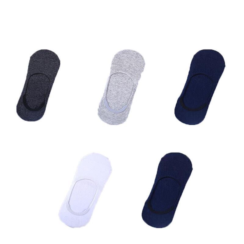 5 Pairs No Show Liner Socks Non Slip Cotton Low Cut Invisible Unisex Footies - White+Light Grey+Dark V528-SOCKS-5PCS-5COLOUR2NAVY-10286