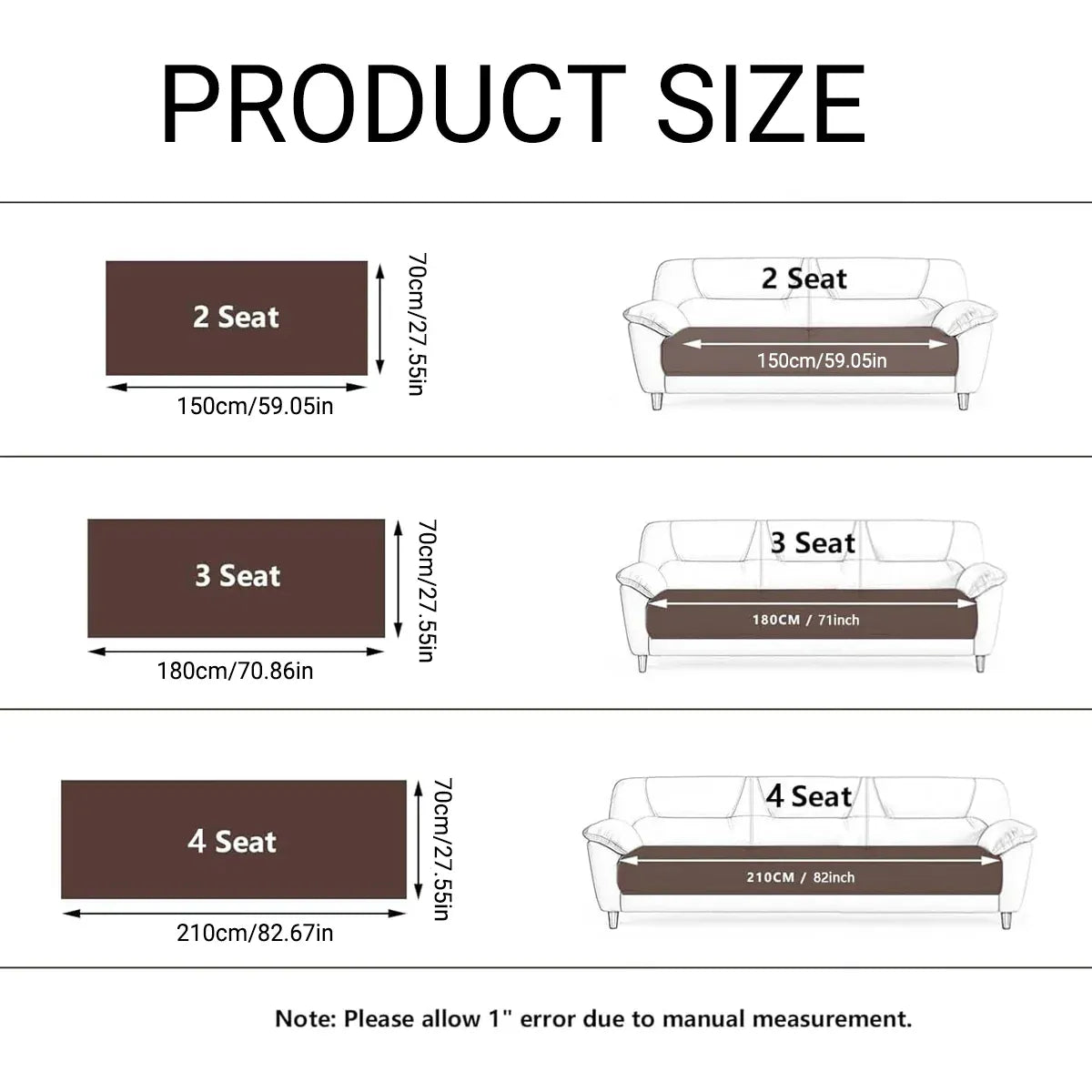 Sofa Cushion Cover Modern Non Slip Couch Protector Furniture Seat Slipcover Pad - 70x150cm V528-SOFA-COVER-BLACK-150-114566