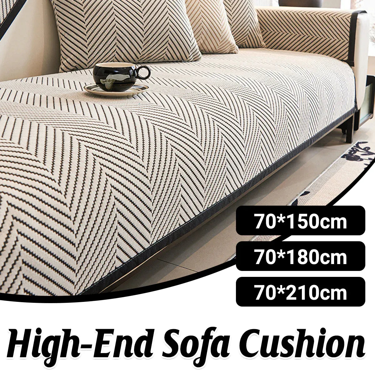Sofa Cushion Cover Modern Non Slip Couch Protector Furniture Seat Slipcover Pad - 70x210cm V528-SOFA-COVER-BLACK-210-431302