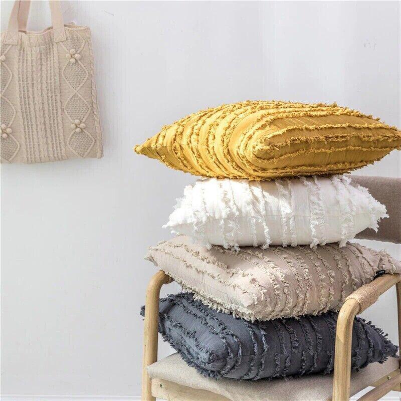 Boho Tassel Fringe Striped Cushion Cover Soft Home Decor Sofa Throw Pillow Case - Red V528-SOFACASE-RED-160921