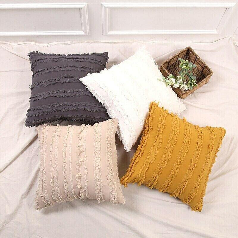 Boho Tassel Fringe Striped Cushion Cover Soft Home Decor Sofa Throw Pillow Case - Red V528-SOFACASE-RED-160921