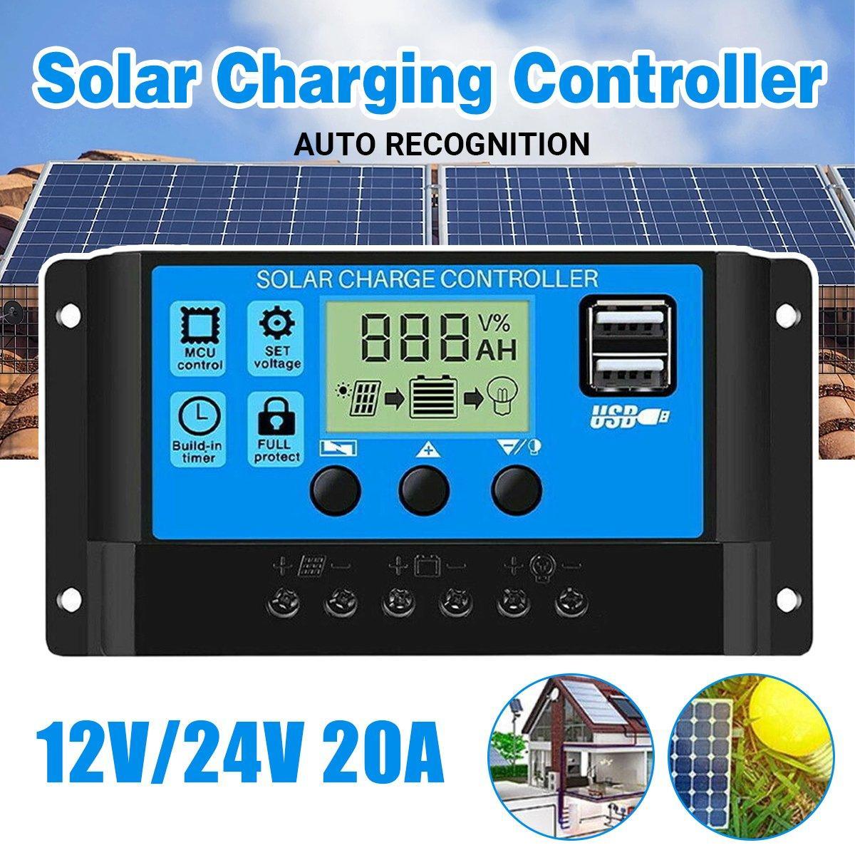 20A Solar Charge Controller 12V 24V LCD 2 USB Ports Lead-Acid Regulator V528-SOLARCHARGECONTROLLER-20A-414877