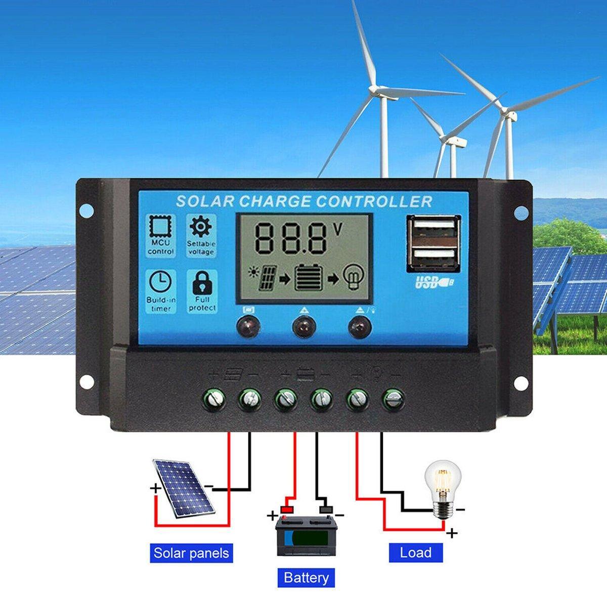 20A Solar Charge Controller 12V 24V LCD 2 USB Ports Lead-Acid Regulator V528-SOLARCHARGECONTROLLER-20A-414877