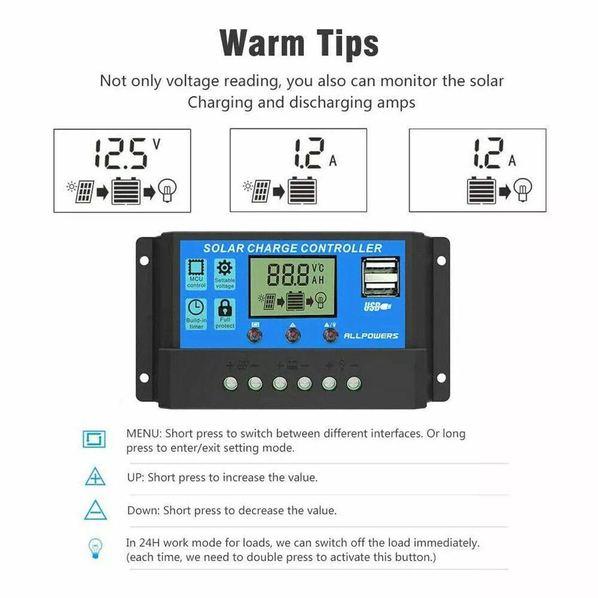 20A Solar Charge Controller 12V 24V LCD 2 USB Ports Lead-Acid Regulator V528-SOLARCHARGECONTROLLER-20A-414877