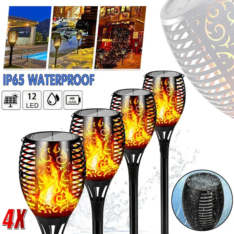 4pcs LED Solar Flickering Flame Torch Lights Outdoor Garden Path Landscape Lamps V528-SOLARLAMP-12LED-4PCS-80295