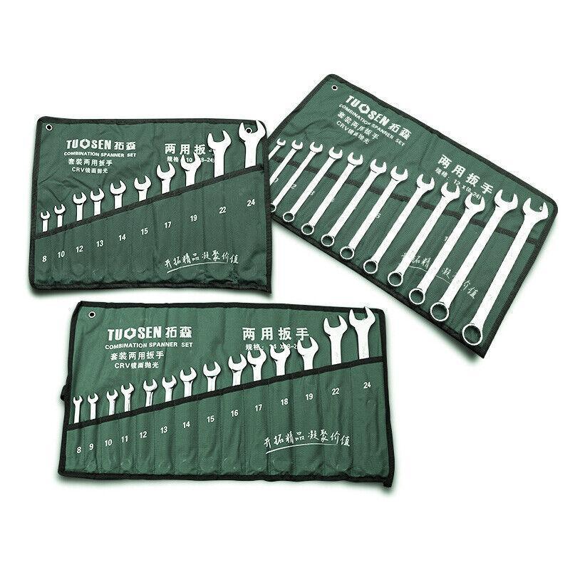 14 Piece Metric Combination Spanner Set with Roll Bag 8mm to 24mm Heavy Duty V528-SPANNERSET-838012