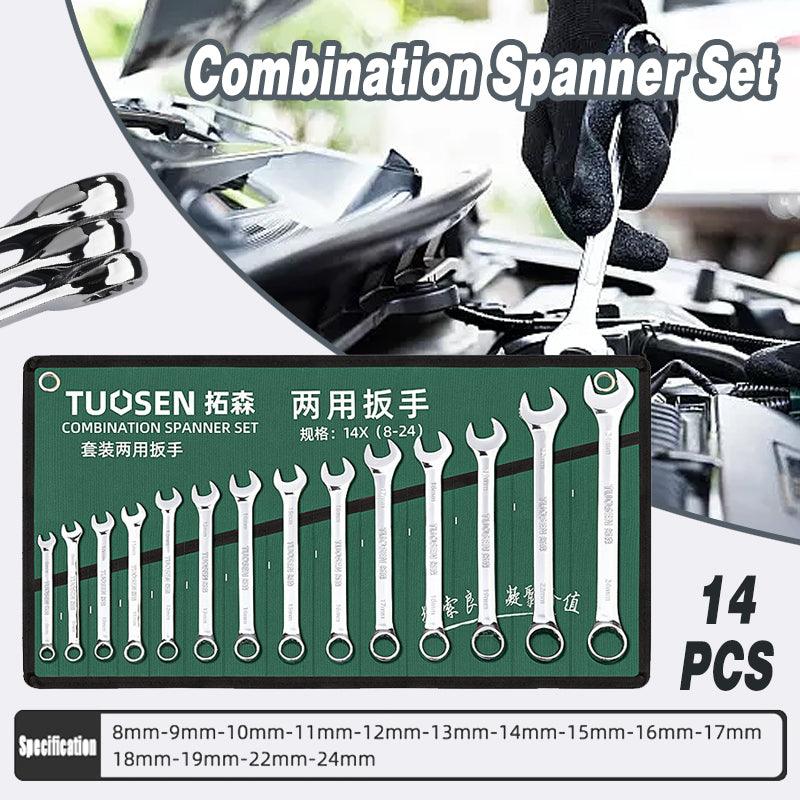 14 Piece Metric Combination Spanner Set with Roll Bag 8mm to 24mm Heavy Duty V528-SPANNERSET-838012