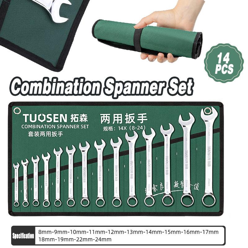 14 Piece Metric Combination Spanner Set with Roll Bag 8mm to 24mm Heavy Duty V528-SPANNERSET-838012