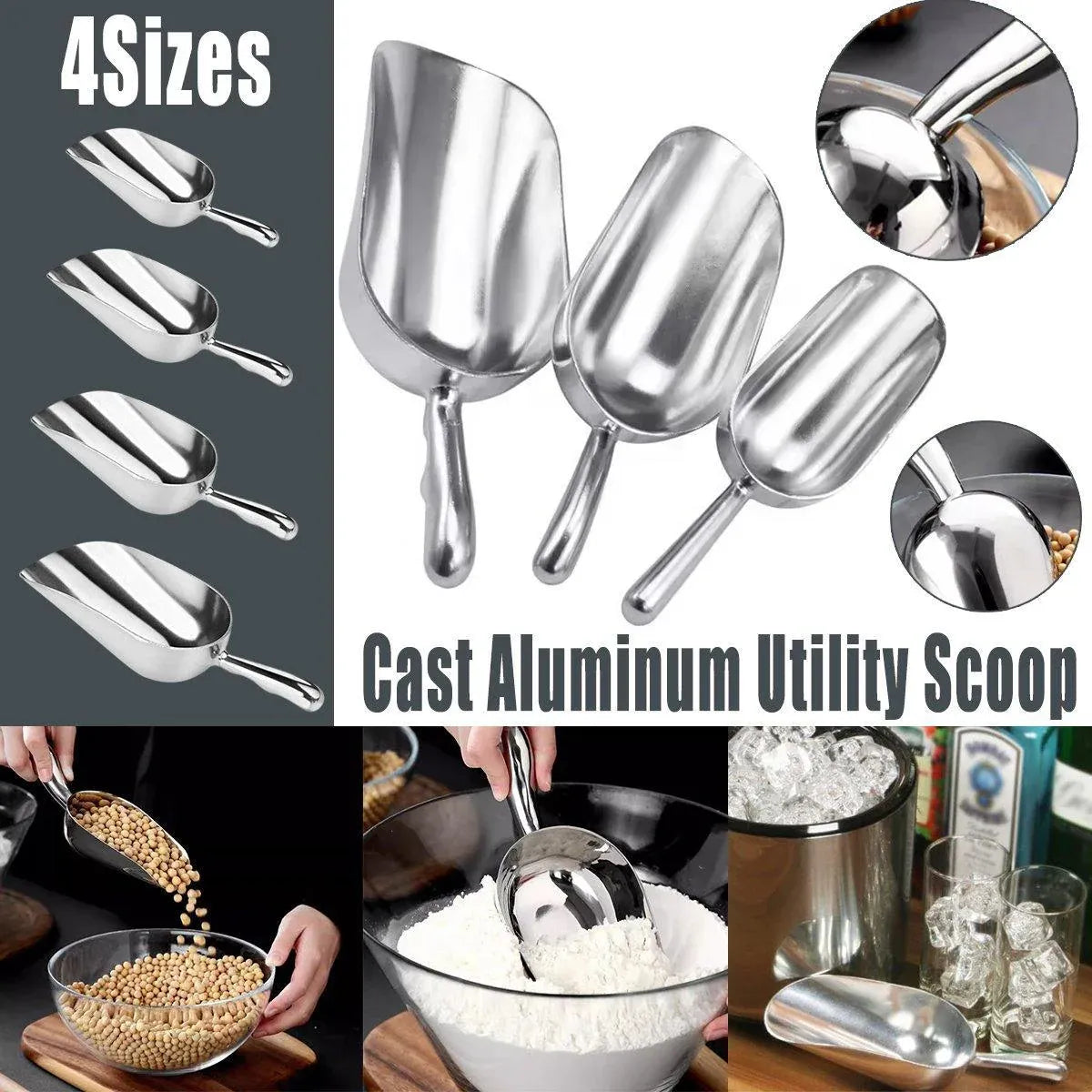 4 Sizes Aluminum Alloy Ice Shovel Flour Rice Scoop Multipurpose Kitchen Tool - L V528-SPATULA-L-959258
