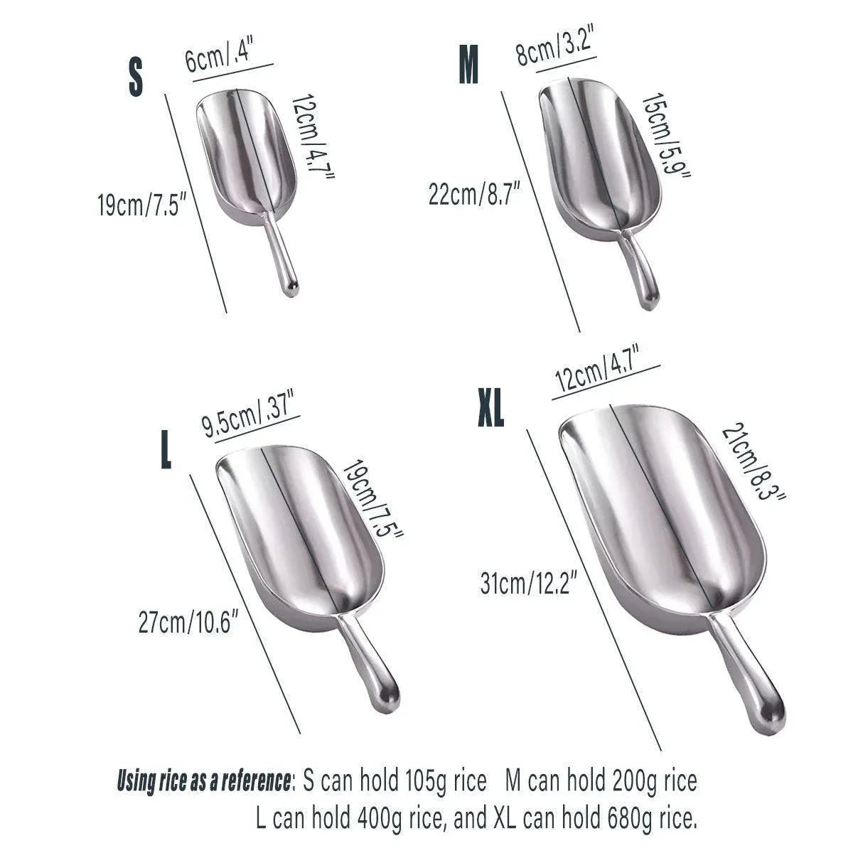 4 Sizes Aluminum Alloy Ice Shovel Flour Rice Scoop Multipurpose Kitchen Tool - M V528-SPATULA-M-386905