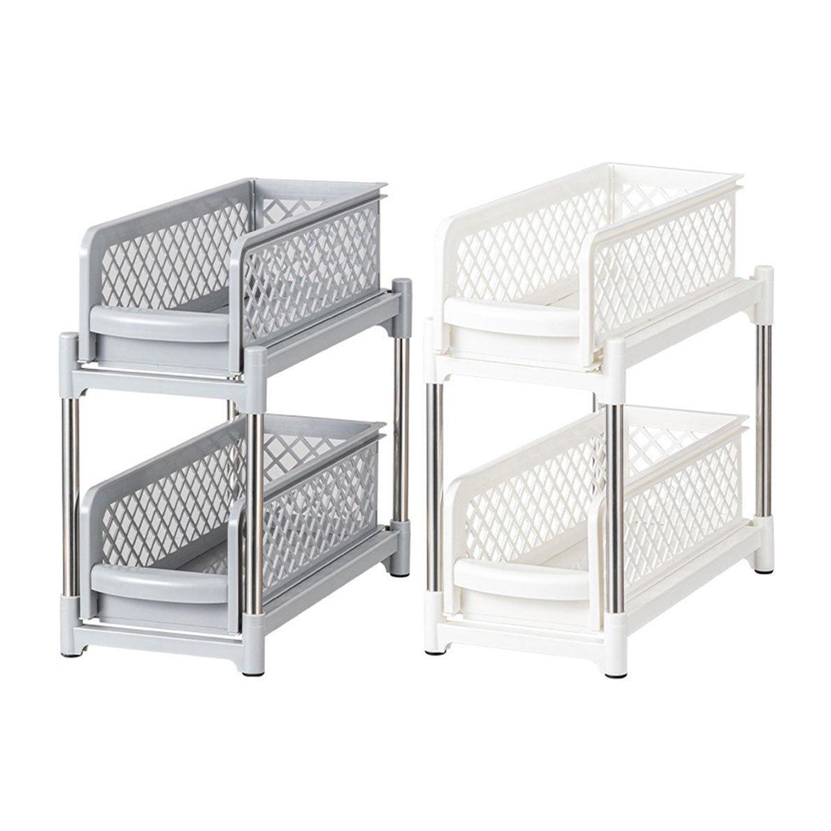 Bathroom Kitchen Sink Storage Rack Drawer Plastic Shelf Seasoning Holder - Grey V528-SPICE-RACK-GREY-496428