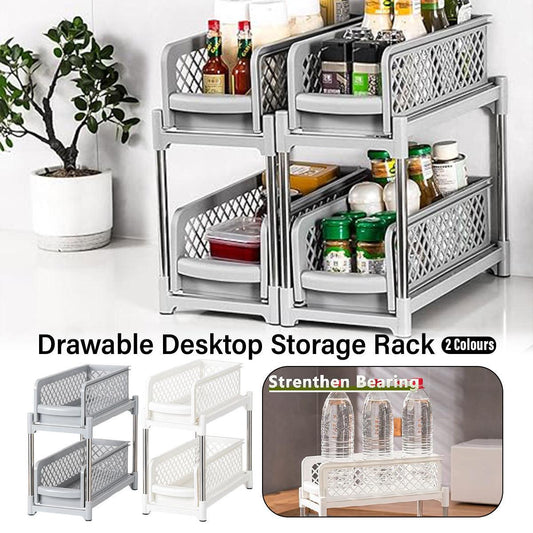 Bathroom Kitchen Sink Storage Rack Drawer Plastic Shelf Seasoning Holder - White V528-SPICE-RACK-WHITE-898700