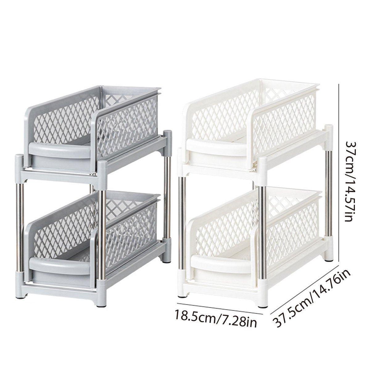 Bathroom Kitchen Sink Storage Rack Drawer Plastic Shelf Seasoning Holder - White V528-SPICE-RACK-WHITE-898700