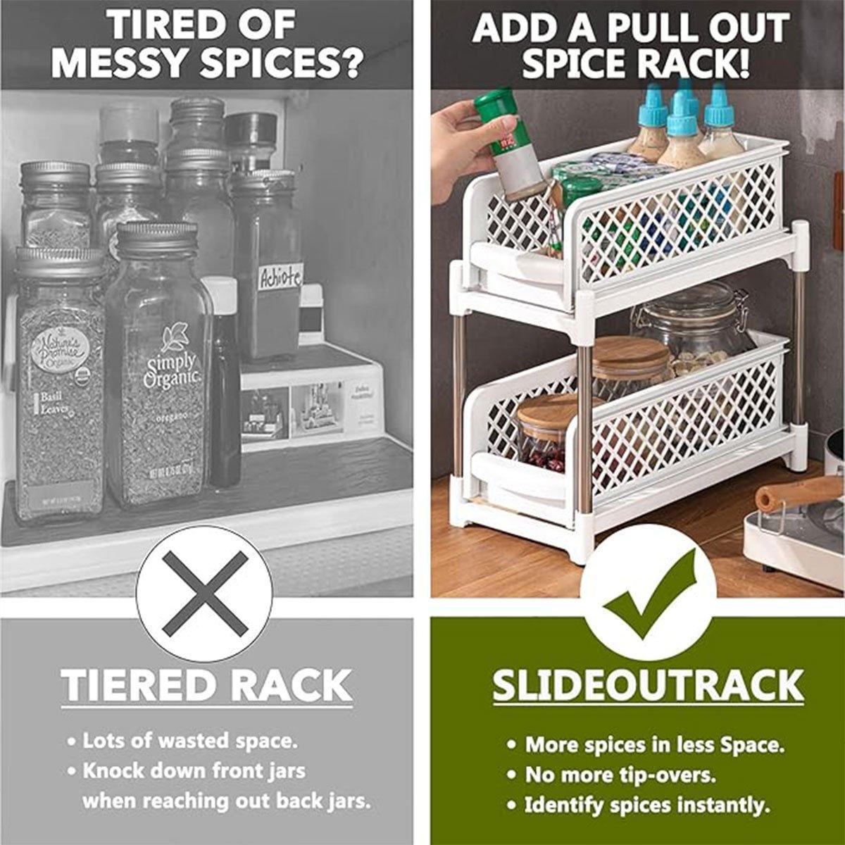 Bathroom Kitchen Sink Storage Rack Drawer Plastic Shelf Seasoning Holder - White V528-SPICE-RACK-WHITE-898700