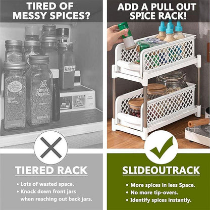 Bathroom Kitchen Sink Storage Rack Drawer Plastic Shelf Seasoning Holder - White V528-SPICE-RACK-WHITE-898700