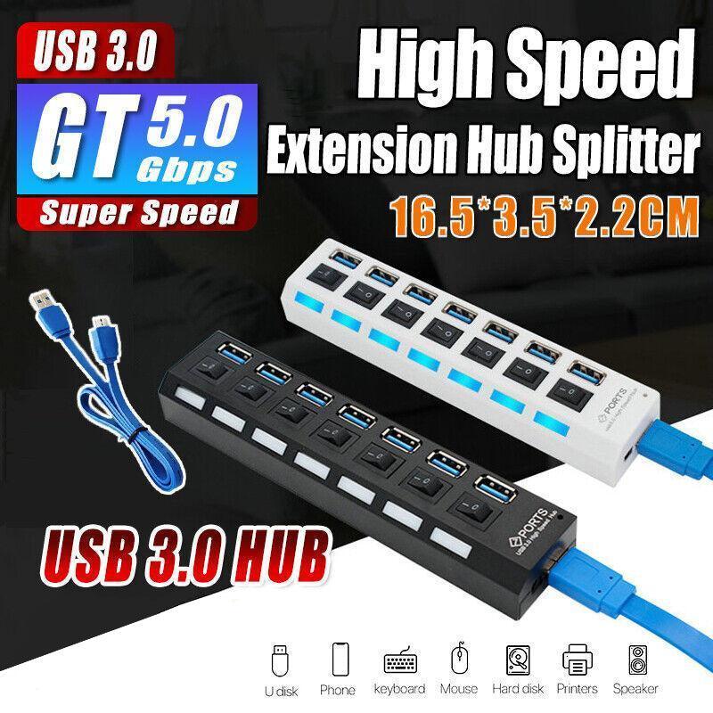 7 Port Usb 3.0 High Speed Extension Hub Splitter Extender For Pc Laptop Macbook - White V528-SPLITTERETENDER-WHITE-351474