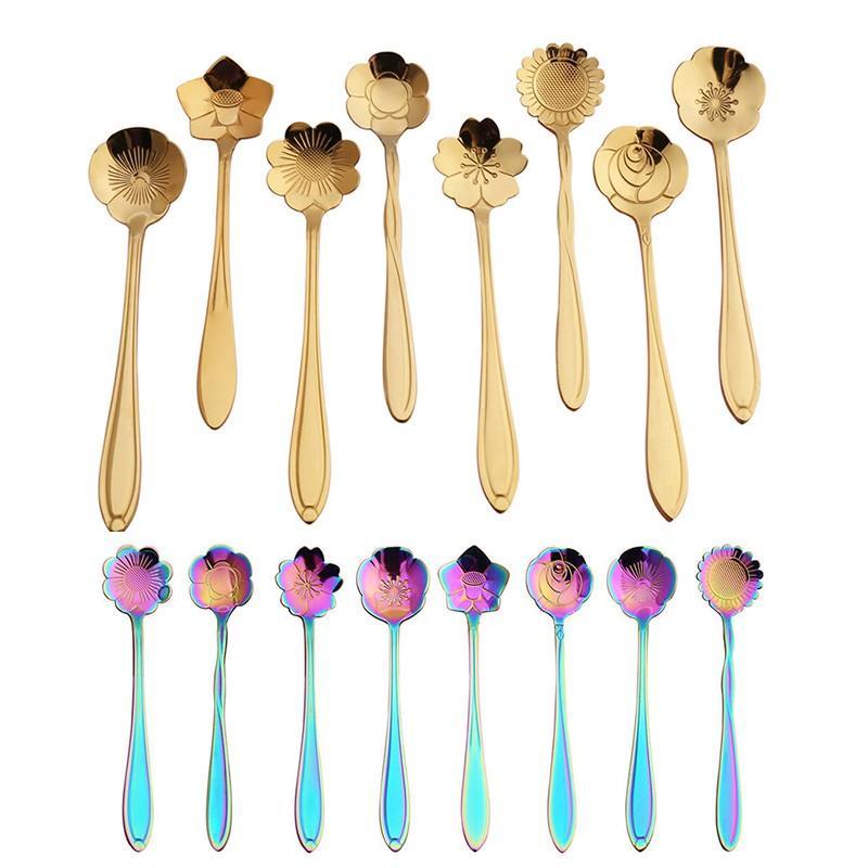 8X Spoon Long Handle Dessert Tea Coffee Mixing Spoon Stainless Steel Teaspoon - Gold V528-SPOON-GOLD-8PCS-94747