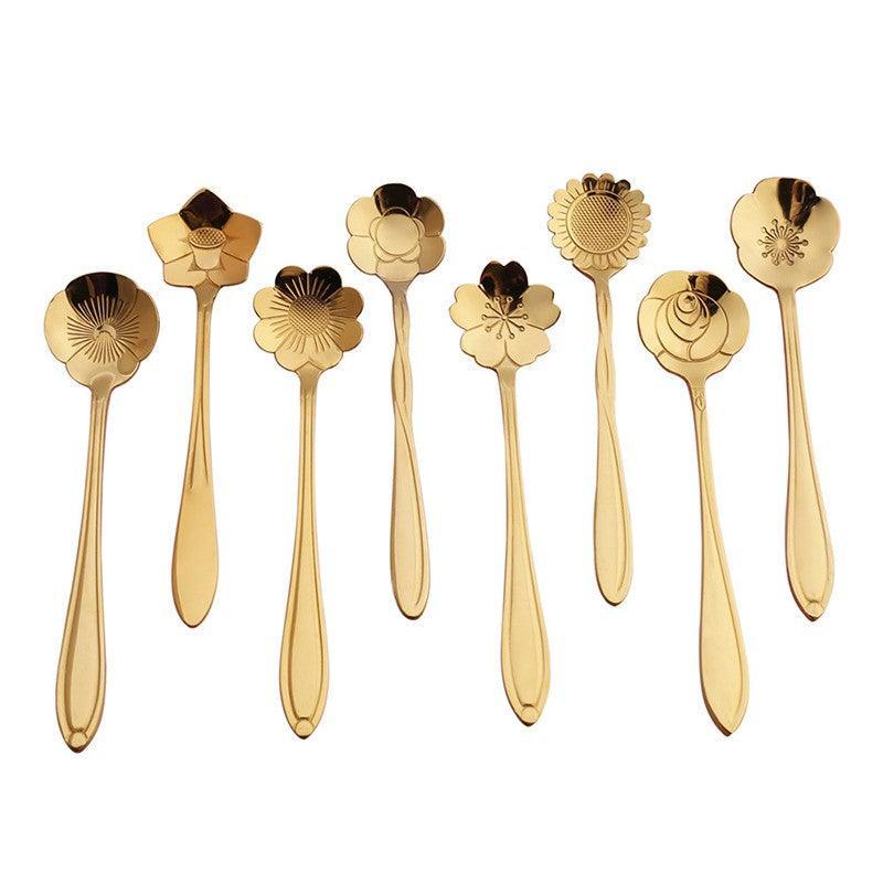 8X Spoon Long Handle Dessert Tea Coffee Mixing Spoon Stainless Steel Teaspoon - Gold V528-SPOON-GOLD-8PCS-94747