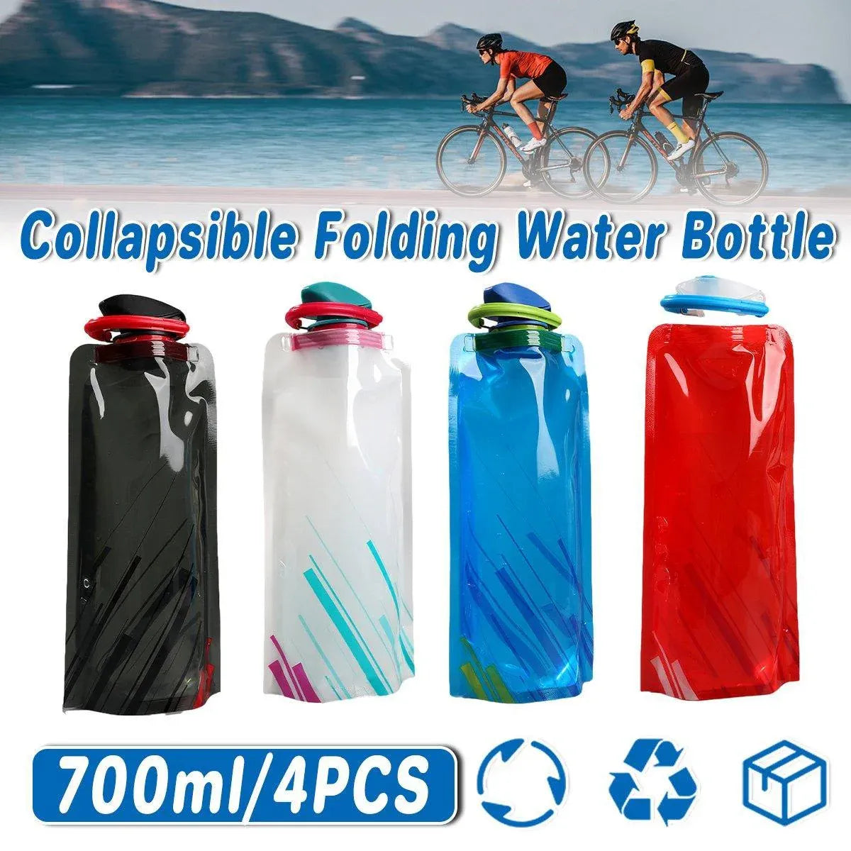 4PCS Portable 700ML Folding Water Storage Bag PE for Riding Sports Hiking Kettle V528-SPORTS-WATER-BOTTLE-4PCS-550432
